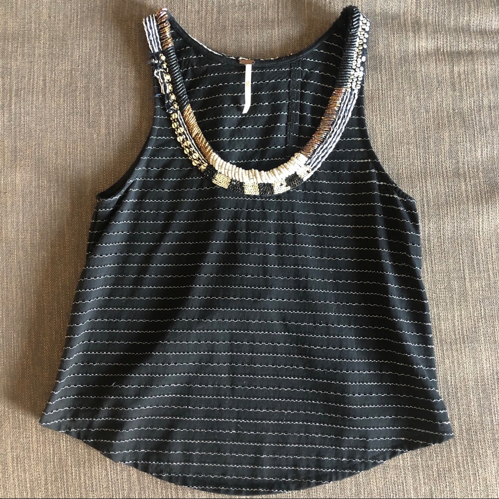 Free People Aztec Louie Split Back Beaded Tank